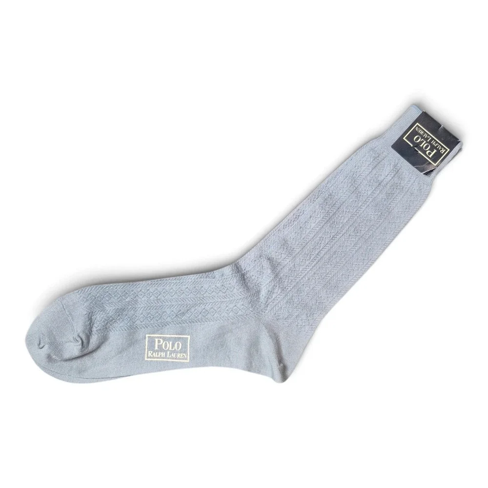 VTG Polo Ralph Lauren Linen Cotton Dress Socks Light Blue Made Japan NOS 90s